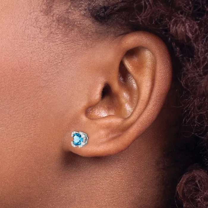 Earrings Goldia Solid 14k White Gold Cushion Simulated Blue Topaz and CZ Earrings