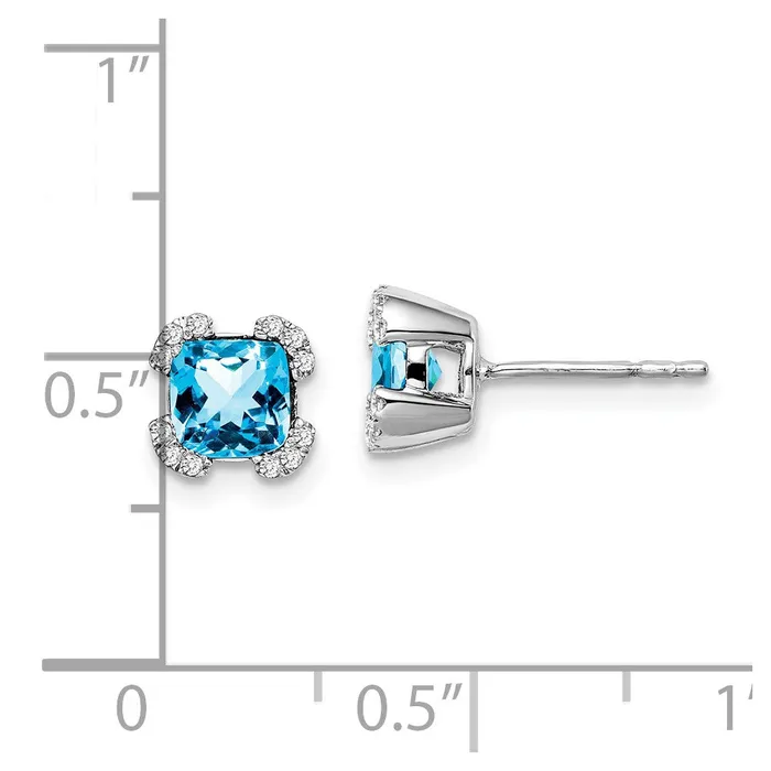 Earrings Goldia Solid 14k White Gold Cushion Simulated Blue Topaz and CZ Earrings