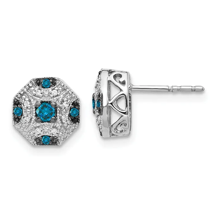 Earrings Goldia Solid 14k White Gold Fancy and Blue Simulated CZ Post Earrings Earrings Goldia Solid 14k White Gold Fancy and Blue Simulated CZ Post Earrings