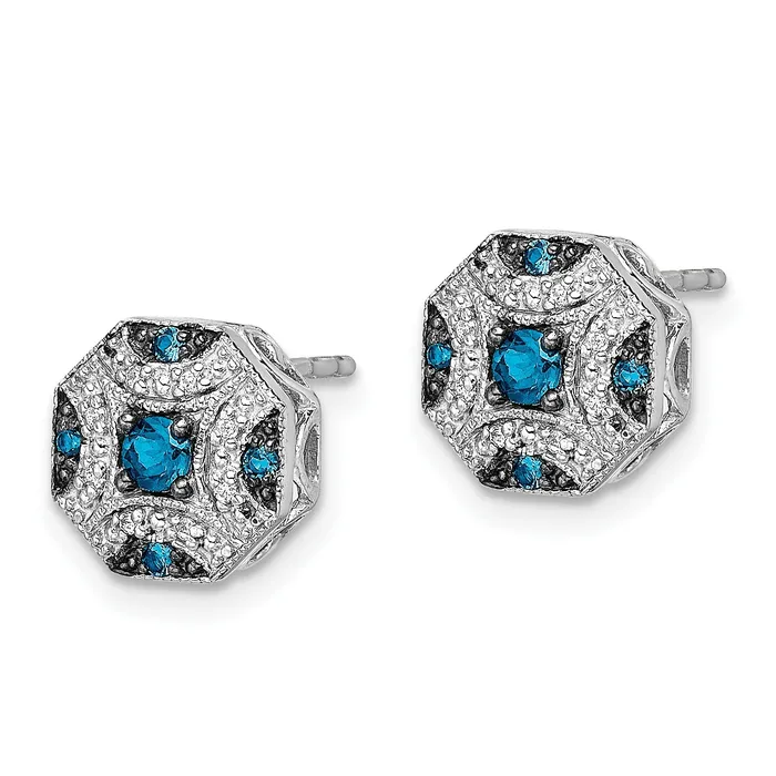 Earrings Goldia Solid 14k White Gold Fancy and Blue Simulated CZ Post Earrings Earrings Goldia Solid 14k White Gold Fancy and Blue Simulated CZ Post Earrings