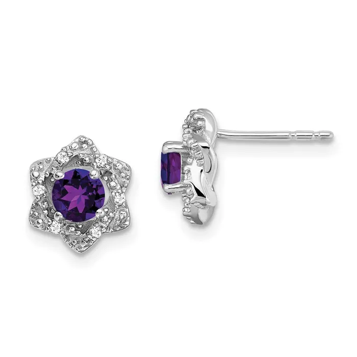 Earrings Goldia Solid 14k White Gold Simulated Amethyst and CZ Post Earrings