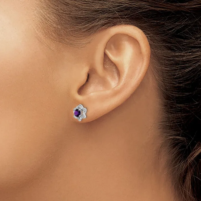 Earrings Goldia Solid 14k White Gold Simulated Amethyst and CZ Post Earrings Earrings Goldia Solid 14k White Gold Simulated Amethyst and CZ Post Earrings