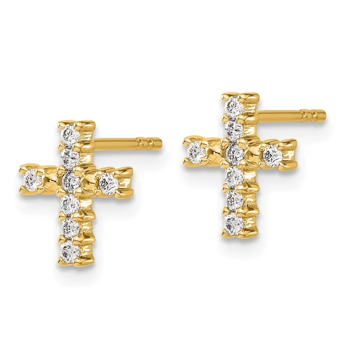 Earrings Goldia Solid 14k Yellow Gold Polished Simulated CZ Cross Post Earrings