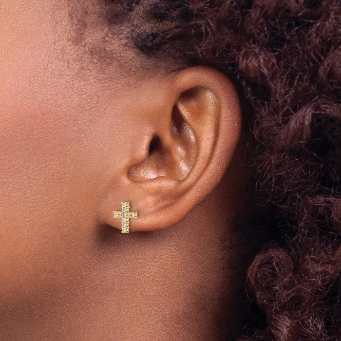 Earrings Goldia Solid 14k Yellow Gold Polished Simulated CZ Cross Post Earrings