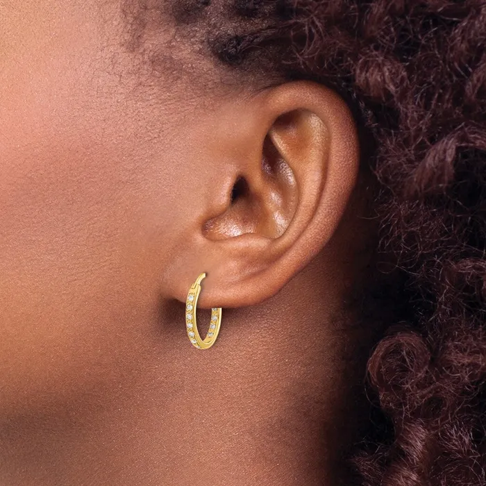 Earrings Goldia Solid 14k Yellow Gold Simulated CZ InOut Hoop Earrings