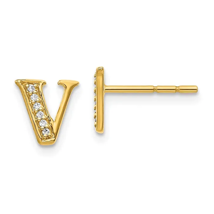 Earrings Goldia Solid 14k Yellow Gold Simulated CZ Initial V Earrings