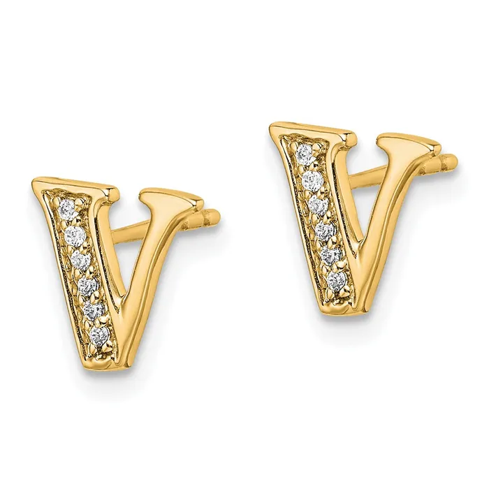 Earrings Goldia Solid 14k Yellow Gold Simulated CZ Initial V Earrings Earrings Goldia Solid 14k Yellow Gold Simulated CZ Initial V Earrings