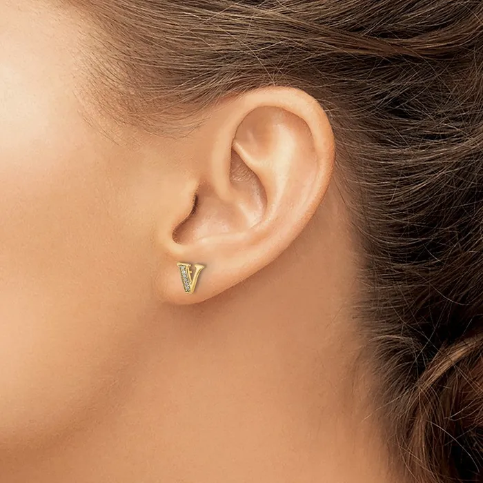 Earrings Goldia Solid 14k Yellow Gold Simulated CZ Initial V Earrings Earrings Goldia Solid 14k Yellow Gold Simulated CZ Initial V Earrings