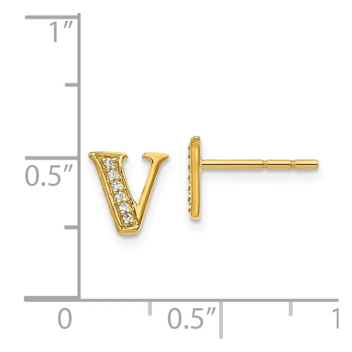 Earrings Goldia Solid 14k Yellow Gold Simulated CZ Initial V Earrings Earrings Goldia Solid 14k Yellow Gold Simulated CZ Initial V Earrings