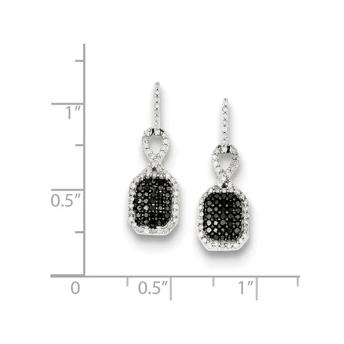 Earrings Goldia Sterling Silver Black and White Diamond Rectangle Post Earrings