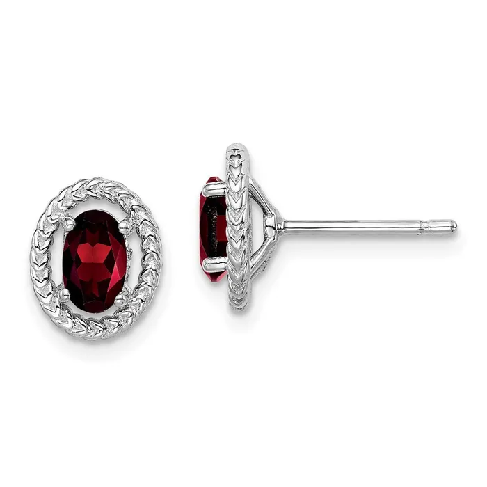 Earrings Goldia Sterling Silver Rhodplat Garnet Oval Post Earrings