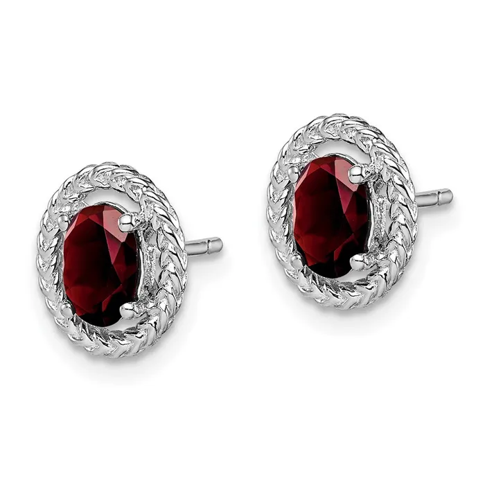 Earrings Goldia Sterling Silver Rhodplat Garnet Oval Post Earrings