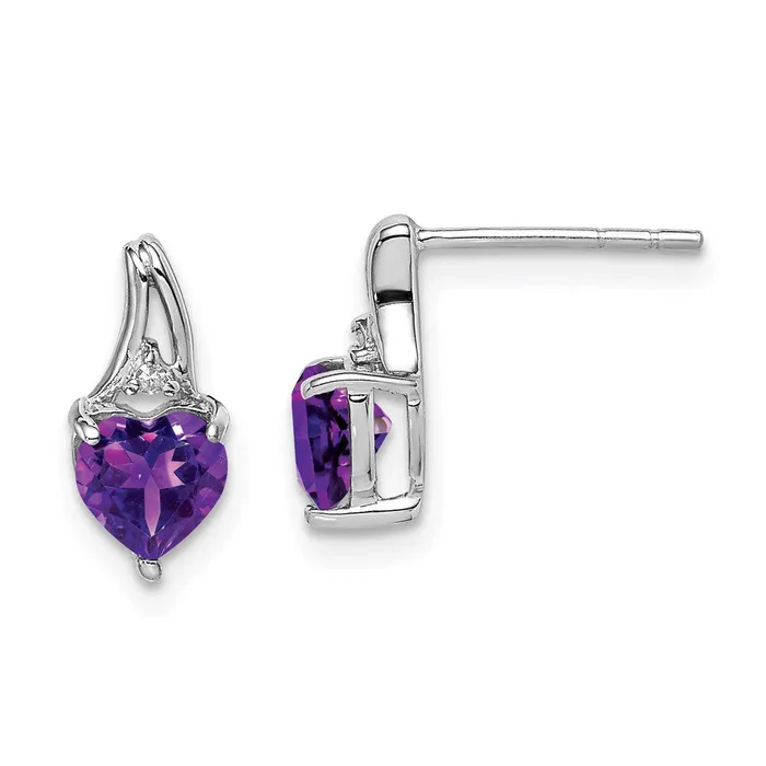 Earrings Goldia Sterling Silver Rhodium Plated Diamond and Amethyst Heart Post Earrings Earrings Goldia Sterling Silver Rhodium Plated Diamond and Amethyst Heart Post Earrings