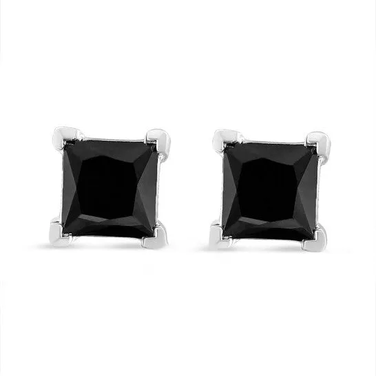 Earrings JMS always Original 14K White Gold 12 Cttw PrincessCut Treated Black Diamond Classic 4Prong Stud Earrings with Push Backs Fancy ColorEnhanced Earrings JMS always Original 14K White Gold 12 Cttw PrincessCut Treated Black Diamond Classic 4Prong Stud Earrings with Push Backs Fancy ColorEnhanced