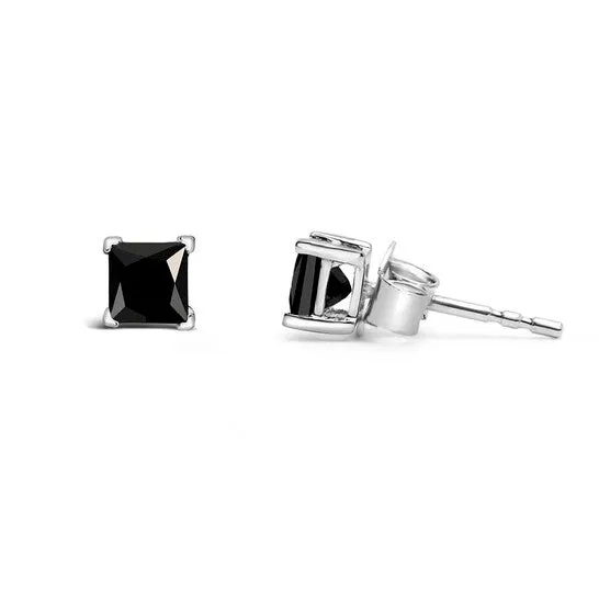 Earrings JMS always Original 14K White Gold 12 Cttw PrincessCut Treated Black Diamond Classic 4Prong Stud Earrings with Push Backs Fancy ColorEnhanced Earrings JMS always Original 14K White Gold 12 Cttw PrincessCut Treated Black Diamond Classic 4Prong Stud Earrings with Push Backs Fancy ColorEnhanced