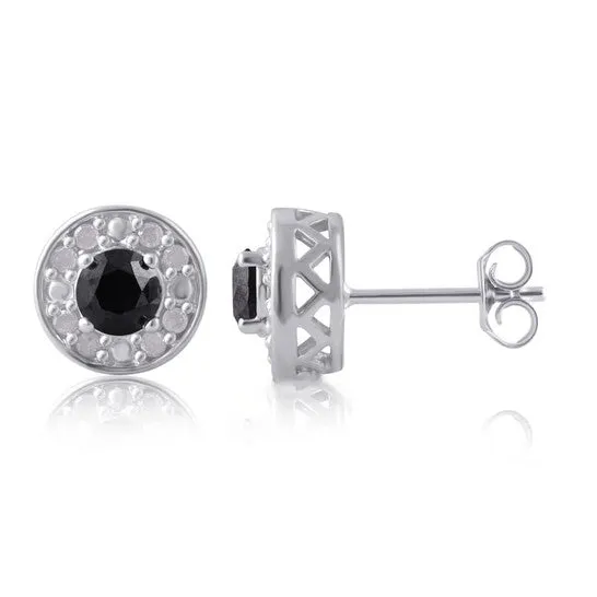 Earrings JMS always Original DiamondMuse 100 Carat TW Round Black and White Diamond Sterling Silver Cluster Stud Earrings