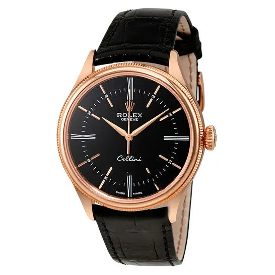 Earrings JMS always Original Rolex Cellini Black Dial 18K Rose Gold Automatic Mens Watch 50505BKSRL