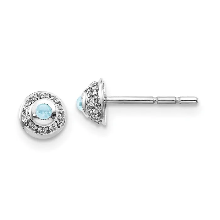 Earrings Solid 14k White Gold Simulated CZ and Cabochon Aquamarine Earrings Goldia Earrings Solid 14k White Gold Simulated CZ and Cabochon Aquamarine Earrings Goldia