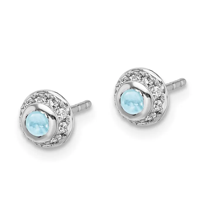 Earrings Solid 14k White Gold Simulated CZ and Cabochon Aquamarine Earrings Goldia