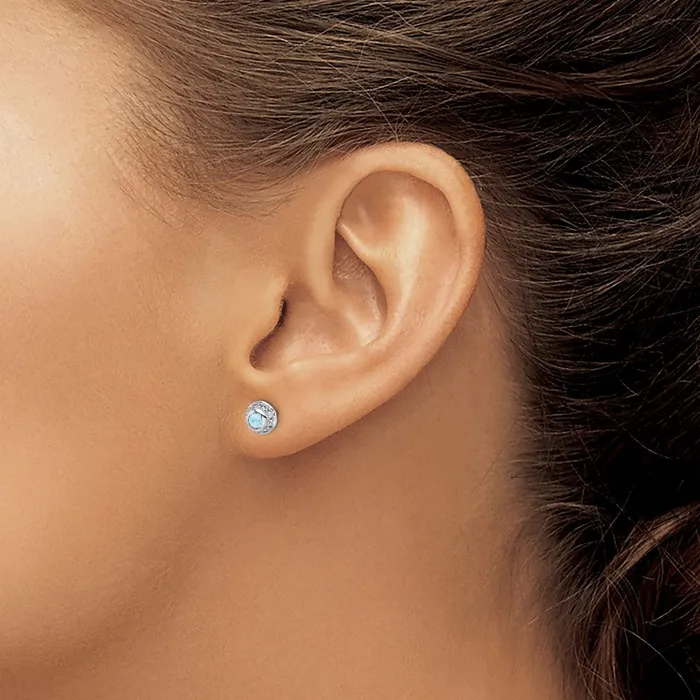 Earrings Solid 14k White Gold Simulated CZ and Cabochon Aquamarine Earrings Goldia