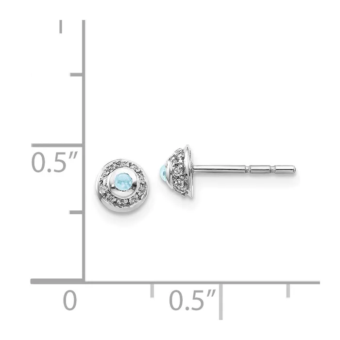 Earrings Solid 14k White Gold Simulated CZ and Cabochon Aquamarine Earrings Goldia