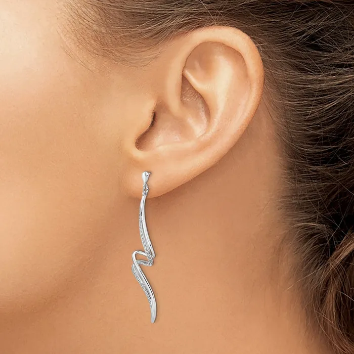 Earrings Sterling Silver Rhodium Plated Diamond Swirl Post Dangle Earrings Goldia