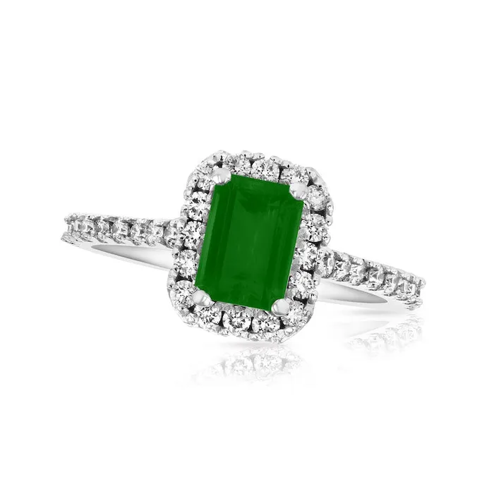 EmeraldCut Emerald and 050 CT TW Natural Diamond Frame Ring in Solid 14K White Gold Goldia Rings