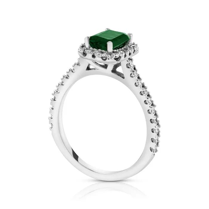 EmeraldCut Emerald and 050 CT TW Natural Diamond Frame Ring in Solid 14K White Gold Goldia Rings EmeraldCut Emerald and 050 CT TW Natural Diamond Frame Ring in Solid 14K White Gold Goldia Rings