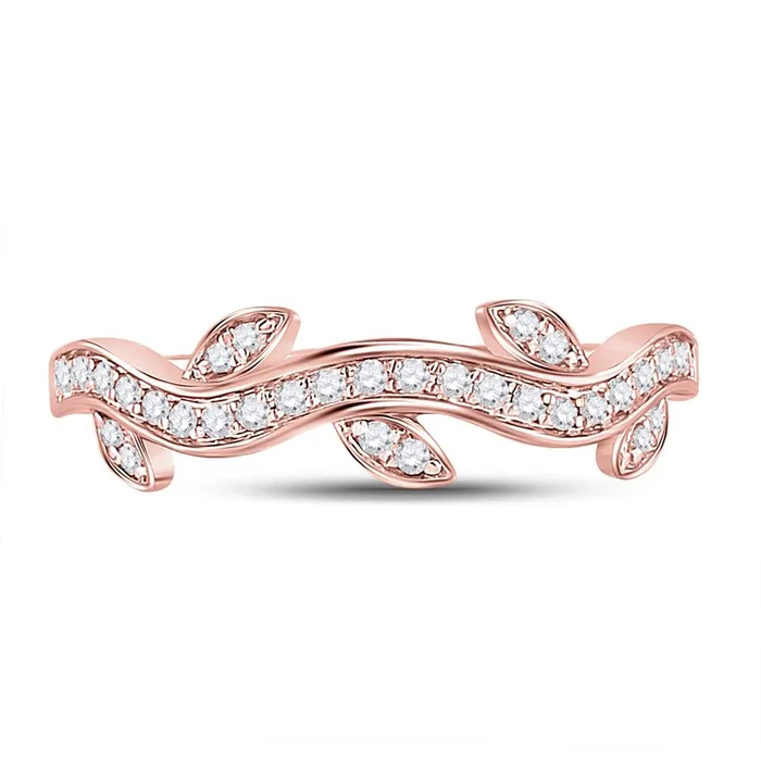 gndatlanta 10k Rose Gold Round Diamond Vine Stackable Band Ring 16 Cttw Rings