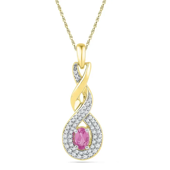 gndatlanta 10k Yellow Gold Pear Created Pink Sapphire Fashion Pendant 15 Cttw Necklaces gndatlanta 10k Yellow Gold Pear Created Pink Sapphire Fashion Pendant 15 Cttw Necklaces