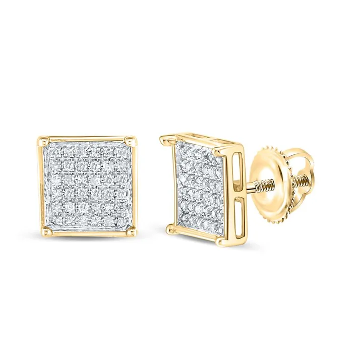 gndatlanta 10k Yellow Gold Round Diamond Square Cluster Earrings 14 Cttw Earrings