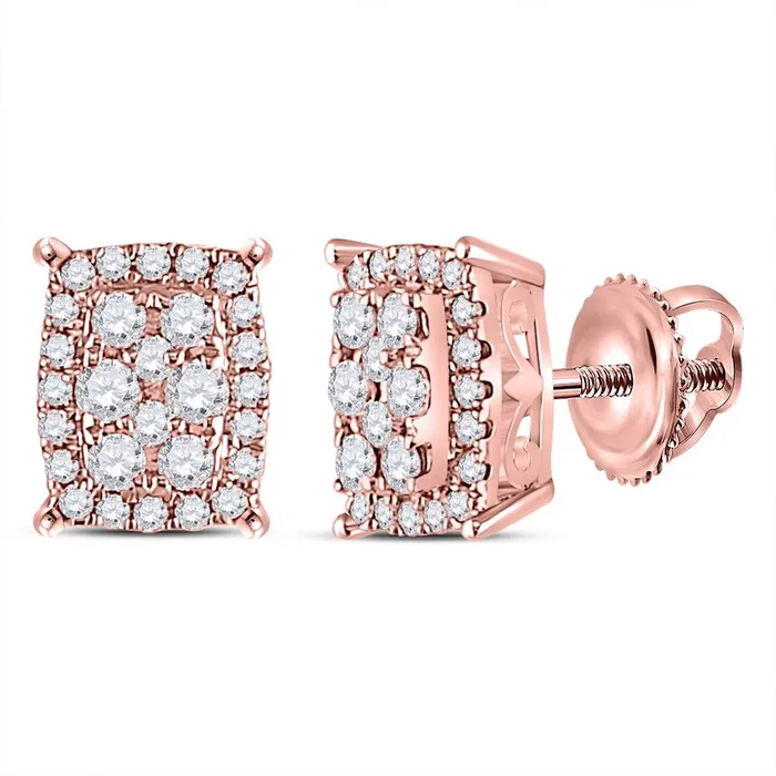 gndatlanta 14k Rose Gold Round Diamond Rectangular Cluster Earrings 14 Cttw Earrings