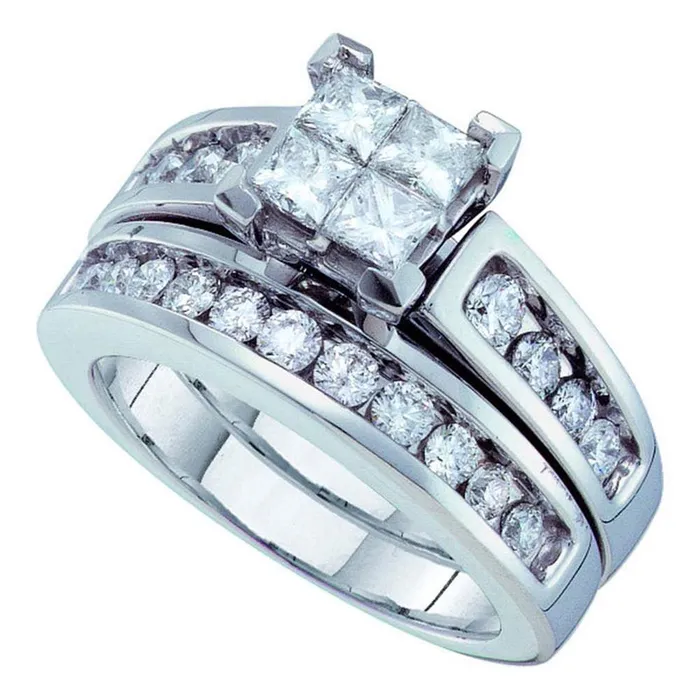 gndatlanta 14k White Gold Princess Diamond Bridal Wedding Ring Set 112 Cttw Rings gndatlanta 14k White Gold Princess Diamond Bridal Wedding Ring Set 112 Cttw Rings