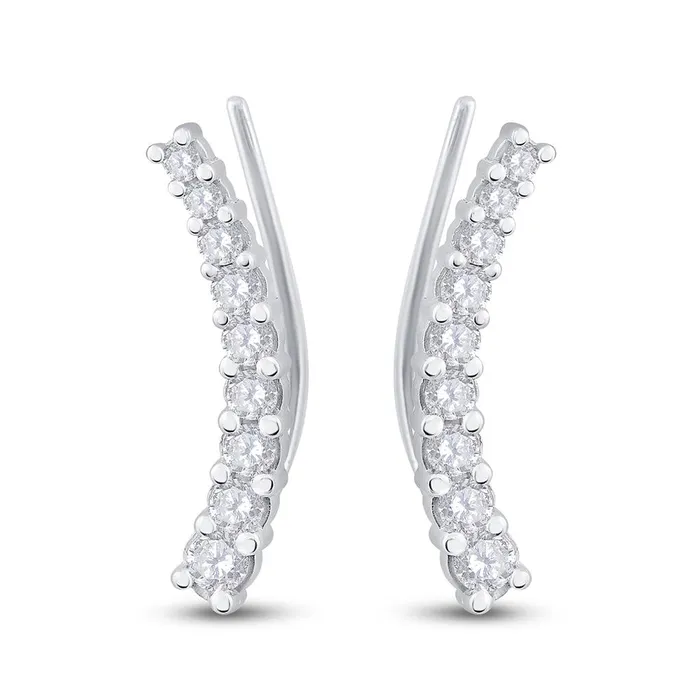 gndatlanta 14k White Gold Round Diamond Graduated Climber Earrings 1 Cttw Earrings gndatlanta 14k White Gold Round Diamond Graduated Climber Earrings 1 Cttw Earrings