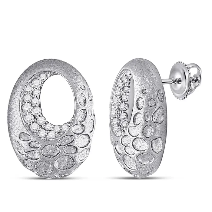 gndatlanta 14k White Gold Round Diamond Pitted Oval Earrings 15 Cttw Earrings gndatlanta 14k White Gold Round Diamond Pitted Oval Earrings 15 Cttw Earrings