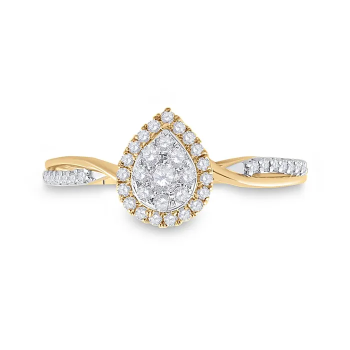 gndatlanta 14k Yellow Gold Round Diamond Teardrop Cluster Ring 13 Cttw Rings