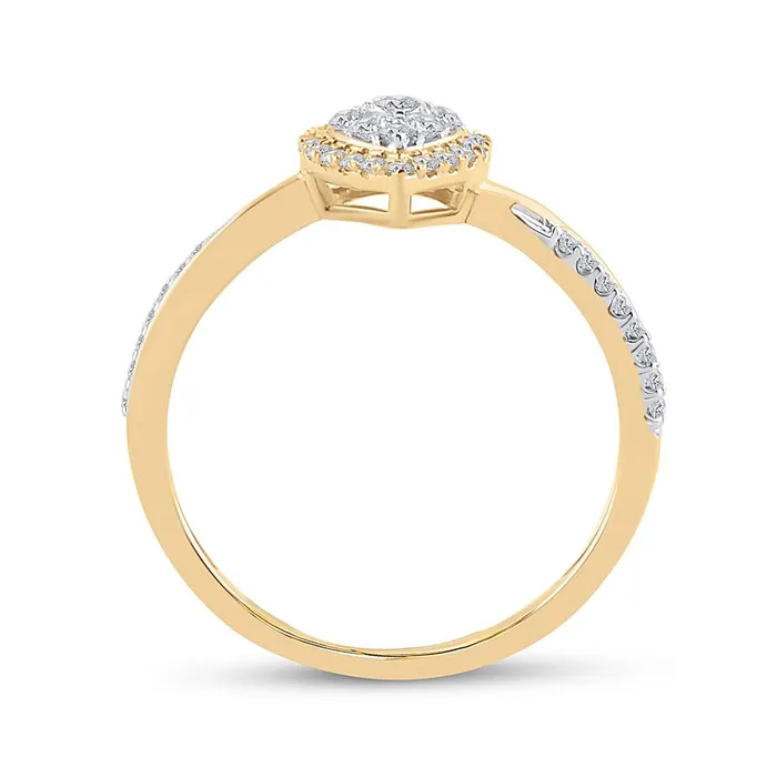 gndatlanta 14k Yellow Gold Round Diamond Teardrop Cluster Ring 13 Cttw Rings