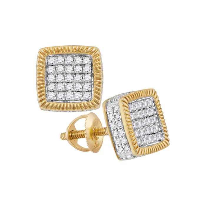 gndatlanta Earrings 10k Yellow Gold Round Diamond Fluted Square Cluster Stud Earrings 12 Cttw gndatlanta Earrings 10k Yellow Gold Round Diamond Fluted Square Cluster Stud Earrings 12 Cttw
