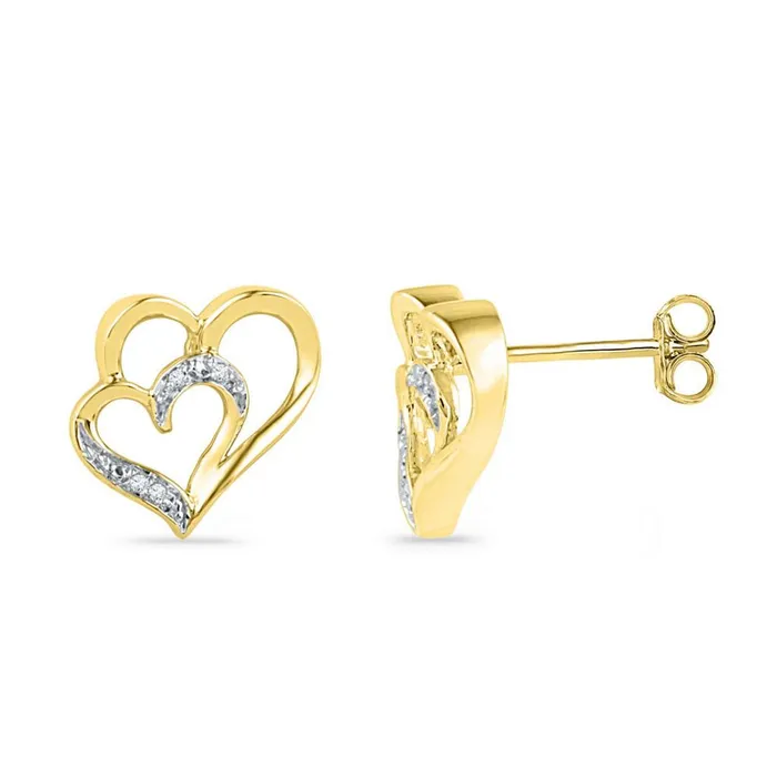 gndatlanta Earrings 10k Yellow Gold Round Diamond Heart Earrings 03 Cttw gndatlanta Earrings 10k Yellow Gold Round Diamond Heart Earrings 03 Cttw