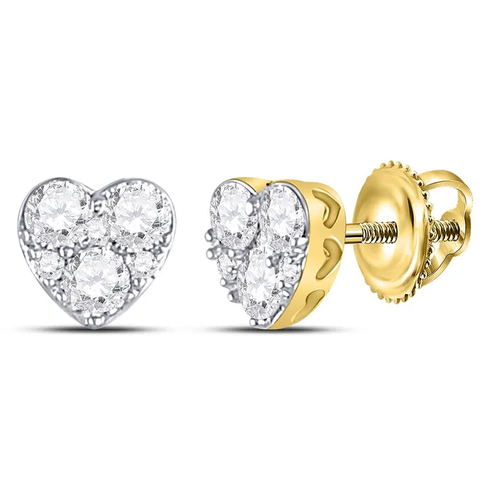 gndatlanta Earrings 10k Yellow Gold Round Diamond Heart Earrings 12 Cttw gndatlanta Earrings 10k Yellow Gold Round Diamond Heart Earrings 12 Cttw