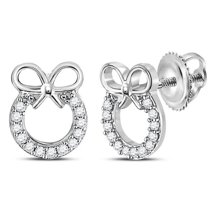 gndatlanta Earrings 14k White Gold Round Diamond Ribbon Bow Circle Earrings 110 Cttw gndatlanta Earrings 14k White Gold Round Diamond Ribbon Bow Circle Earrings 110 Cttw
