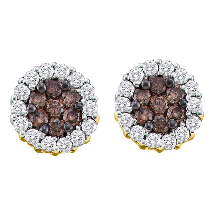 gndatlanta Earrings 14k Yellow Gold Round Brown Diamond Flower Cluster Earrings 34 Cttw gndatlanta Earrings 14k Yellow Gold Round Brown Diamond Flower Cluster Earrings 34 Cttw