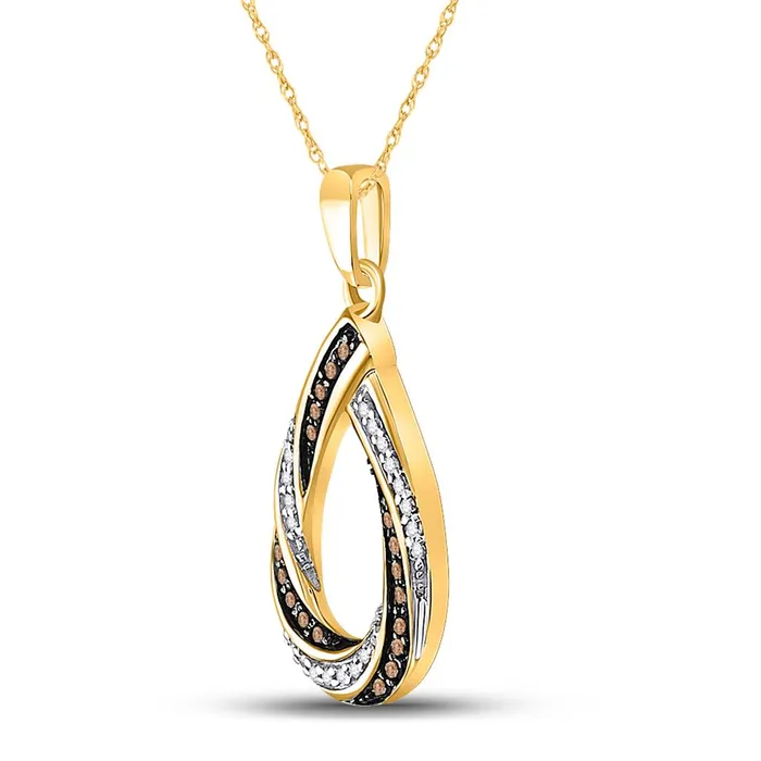 gndatlanta Necklaces 10k Yellow Gold Brown Diamond Teardrop Stripe Pendant 14 Cttw