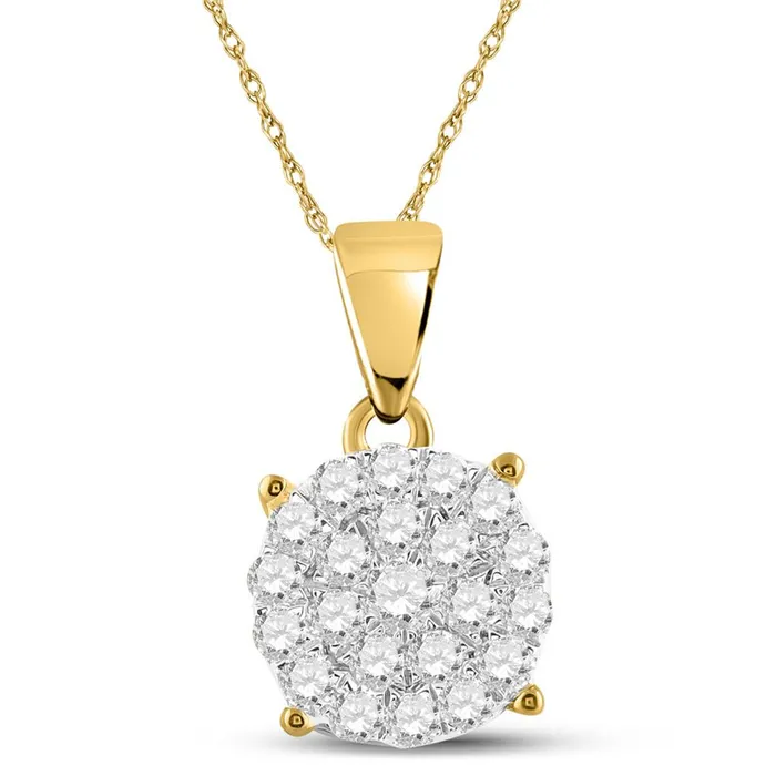 gndatlanta Necklaces 10k Yellow Gold Round Diamond Cluster Pendant 34 Cttw