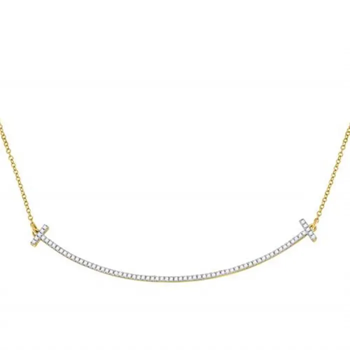 gndatlanta Necklaces 10k Yellow Gold Round Diamond Curved Bar Necklace 13 Cttw gndatlanta Necklaces 10k Yellow Gold Round Diamond Curved Bar Necklace 13 Cttw