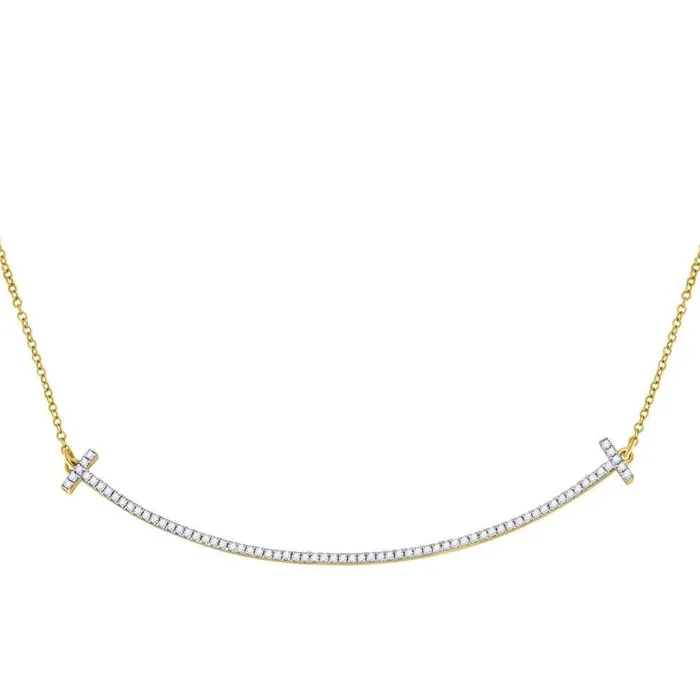 gndatlanta Necklaces 10k Yellow Gold Round Diamond Curved Bar Necklace 13 Cttw