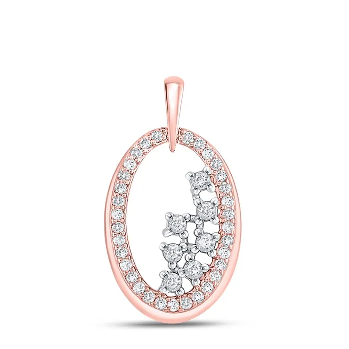 gndatlanta Necklaces 14k Rose Gold Round Diamond Scattered Oval Pendant 16 Cttw