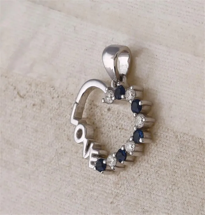gndatlanta Necklaces 14k White Gold Round Blue Sapphire Love Heart Pendant 14 Cttw gndatlanta Necklaces 14k White Gold Round Blue Sapphire Love Heart Pendant 14 Cttw