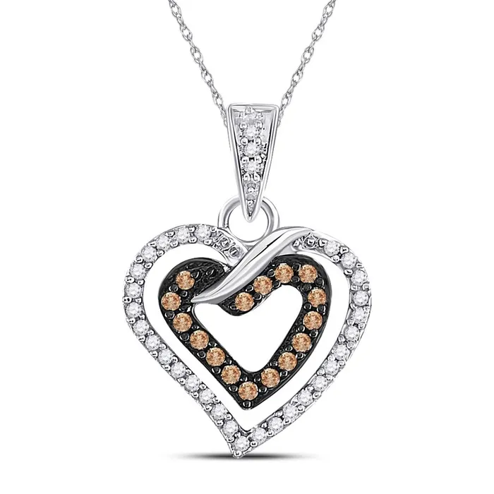 gndatlanta Necklaces 14k White Gold Round Brown Diamond Double Heart Pendant 14 Cttw gndatlanta Necklaces 14k White Gold Round Brown Diamond Double Heart Pendant 14 Cttw