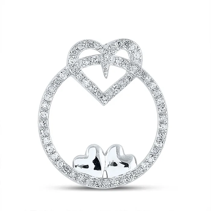 gndatlanta Necklaces 14k White Gold Round Diamond Circle Heart Pendant 15 Cttw